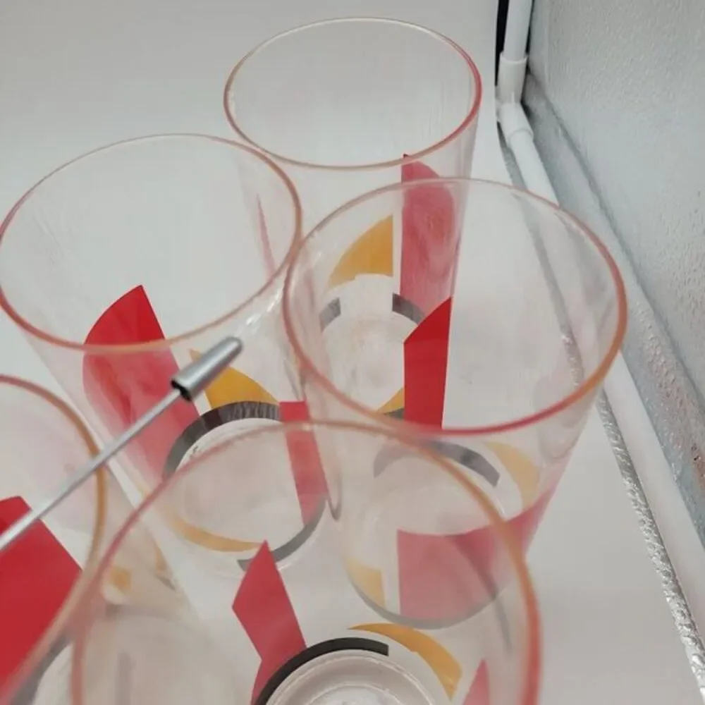 VTG 10pc Acrylic‎ Art Deco Ice Bucket High Ball Tumblers & Serving Tray